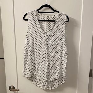 Chic Navy and White Polka Dot Sleeveless Blouse